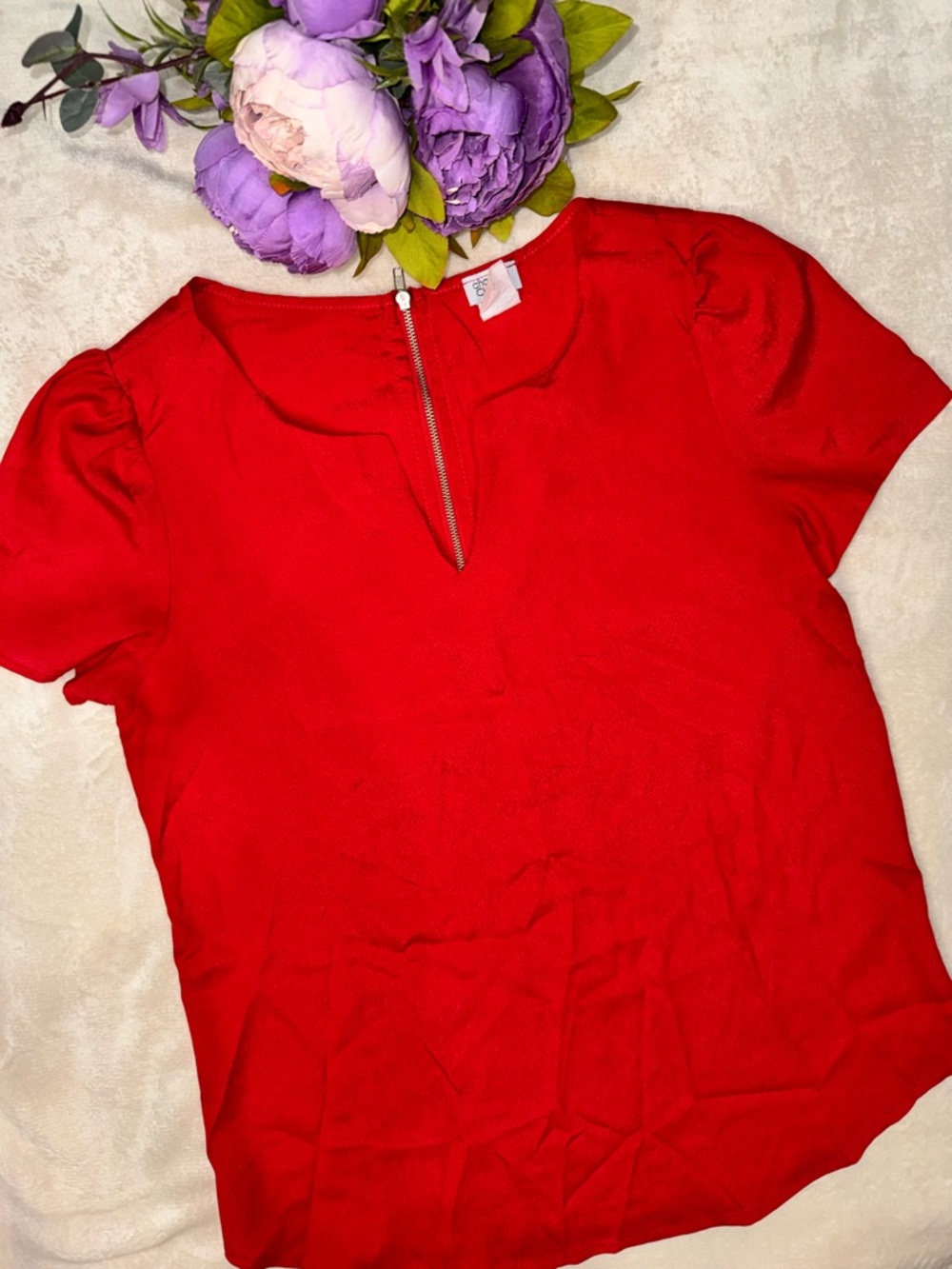 Charming Charlie Red Short Sleeve Blouse